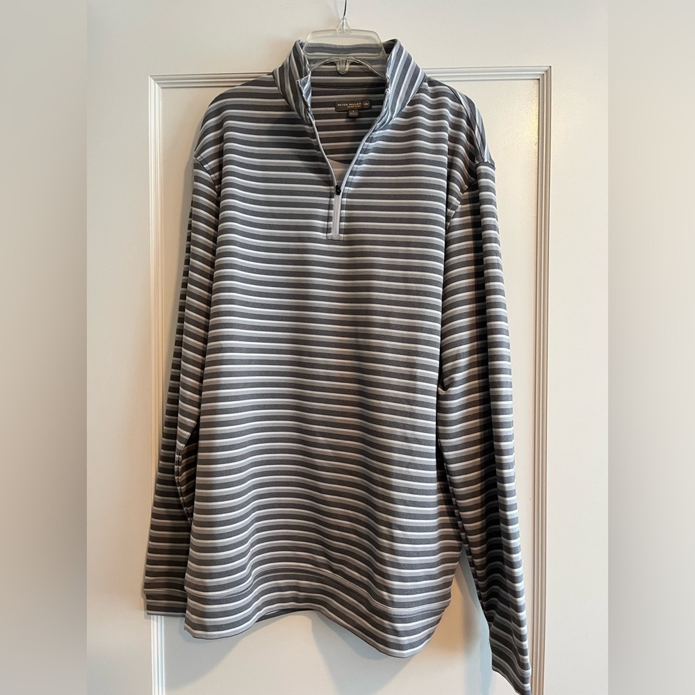 Peter Millar Striped Gray Quarter-Zip Pullover